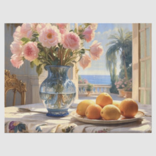 French Villa Flowers With Oranges Decoupage Tissue Paper