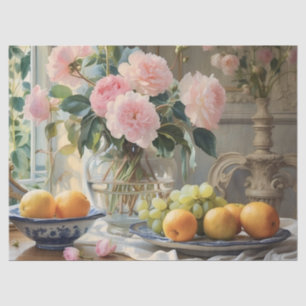 French Villa Flowers With Oranges Decoupage Tissue Paper