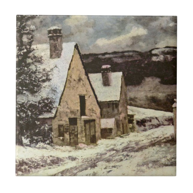 French Village Street in Winter (Gustave Courbet) Tile (Front)