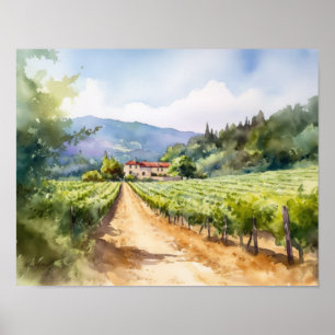 French Vineyard Landscape Art Print Poster