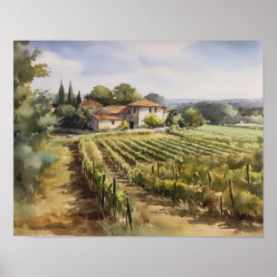 French Vineyard Landscape Art Print Poster