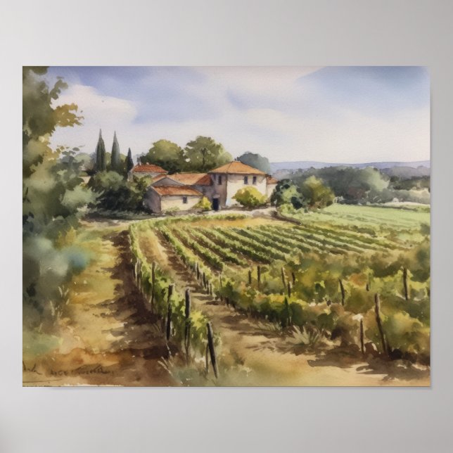 French Vineyard Landscape Art Print Poster (Front)