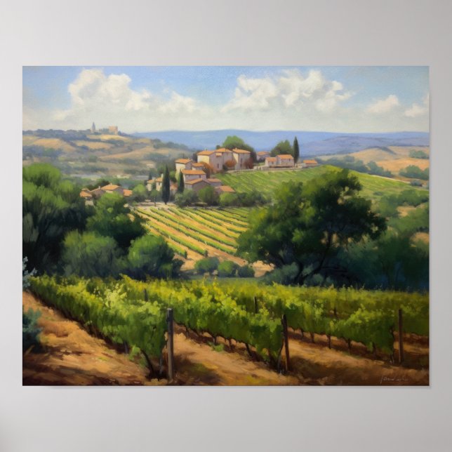 French Vineyard Landscape Art Print Poster (Front)