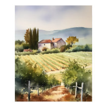 French Vineyard Landscape Art Print Poster