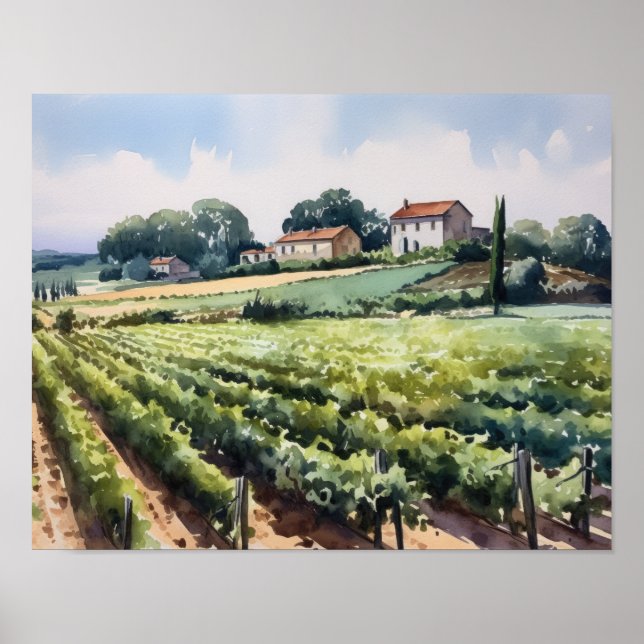 French Vineyard Landscape Art Print Poster (Front)