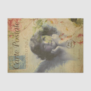 French Vintage Angel and Rose Decoupage Tissue Paper