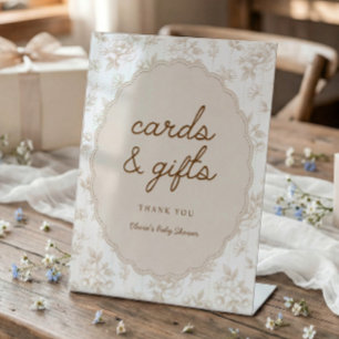 French Vintage Beige Tan Cards & Gifts Baby Shower Pedestal Sign