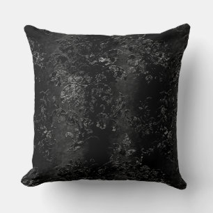 French Vintage Black Floral Damask Pattern Cushion