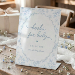 French Vintage Blue Books for Baby Shower Pedestal Sign
