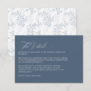 French Vintage Blue Floral Wedding Details Enclosure Card