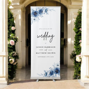 French Vintage Blue Floral Wedding Sign Banner