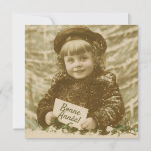 French Vintage Bonne Annee Christmas Girl Blank Card