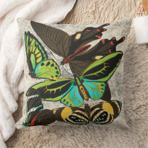 French Vintage Butterfly Botanical Art Cushion