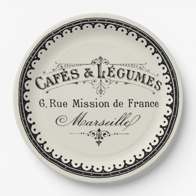 French Vintage Cafe Lettering On Beige Paper Plate (Front)
