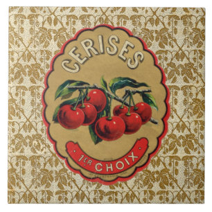 French Vintage Cherries Label Tile