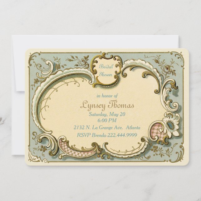 French Vintage Custom Bridal Shower Invitation (Front)