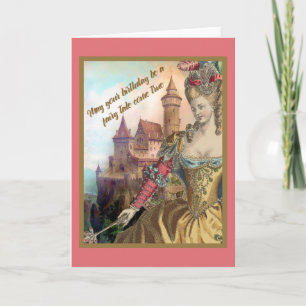 French Vintage Fashion and Castle Birthday Card