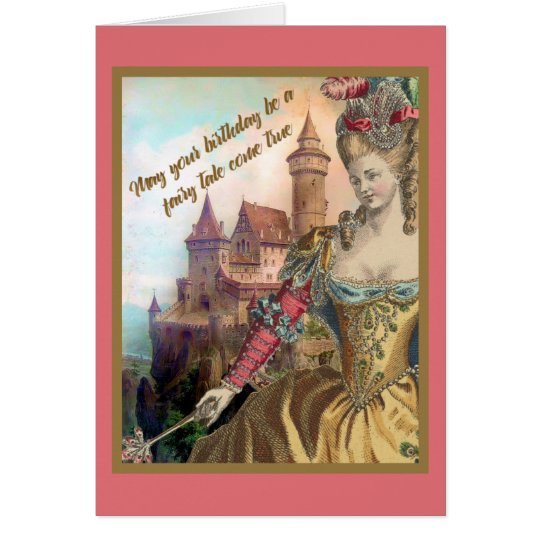 French Vintage Fashion and Castle Birthday Card