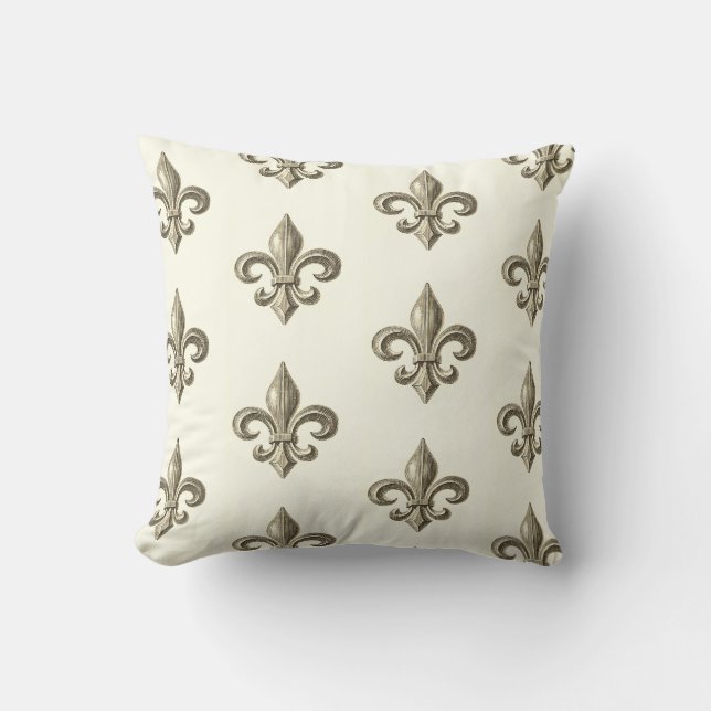 French Vintage Fleur de Lis Pattern Throw Pillow (Front)