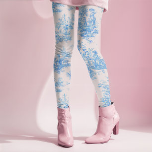 French Vintage Floral Blue Turquoise Toile Leggings
