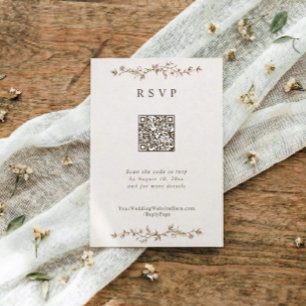 French Vintage Floral Brown Wedding RSVP Card