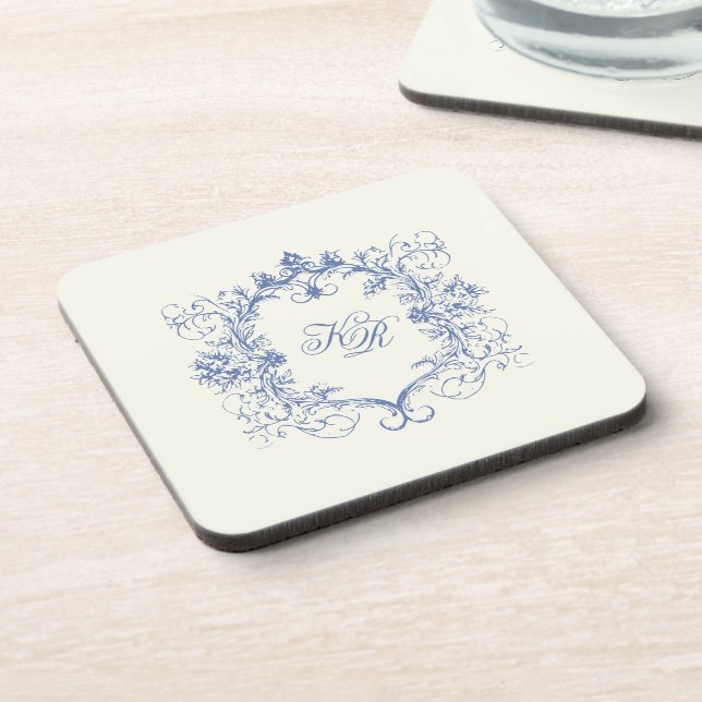 French Vintage Floral Double Monogram Wedding Coaster (Left Side)