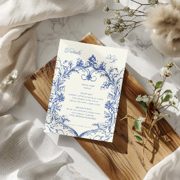 French Vintage Floral Monogram Wedding Reception Enclosure Card