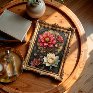 French Vintage Floral Stained Glass Red and Cream Tissue Paper