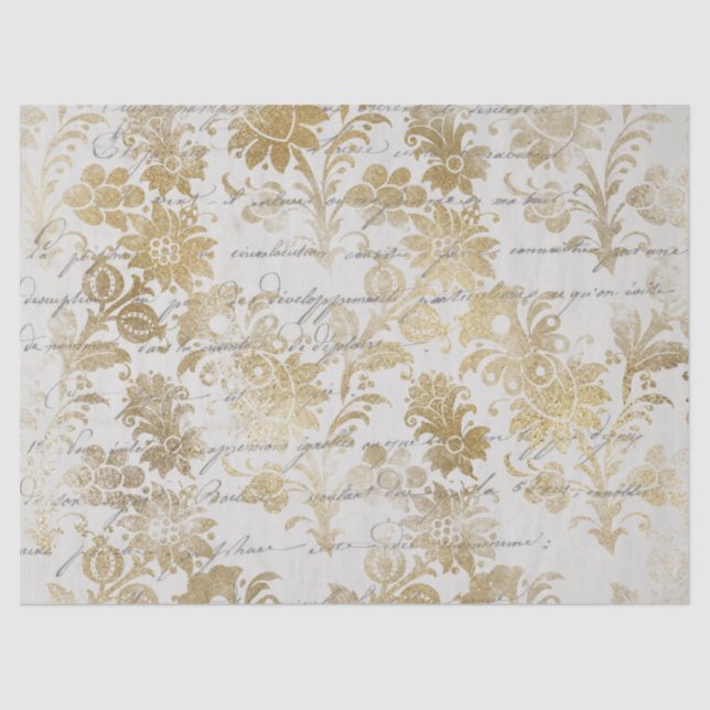 French Vintage Gold Floral Decoupage Tissue Paper (Front)