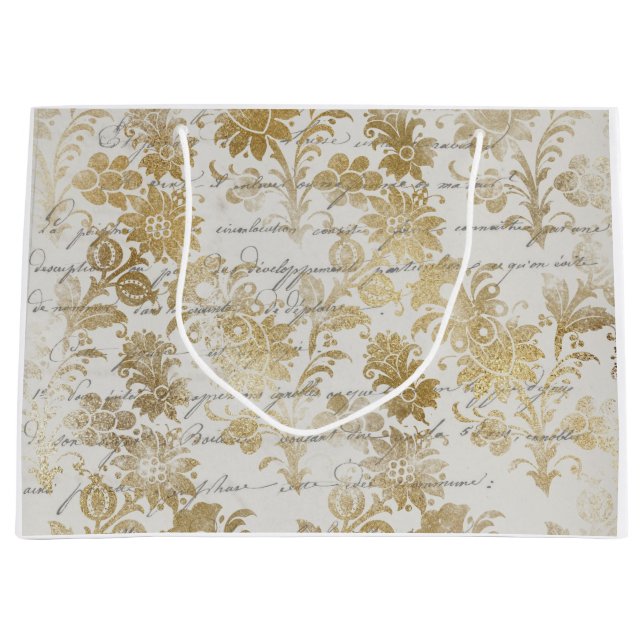 French Vintage Gold Floral Large Gift Bag (Front)
