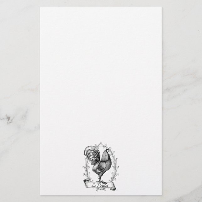 French Vintage Grain Sack Poulet Design Stationery (Front)