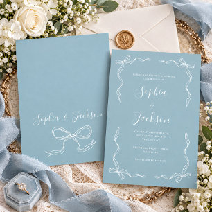 French Vintage Hand Drawn Aqua Blue Wedding Invitation