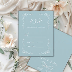 French Vintage Hand Drawn Aqua Blue Wedding RSVP Card