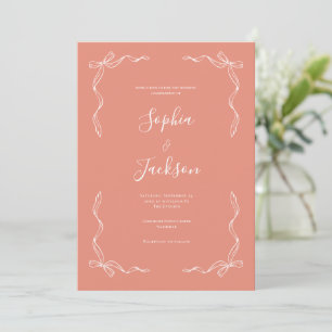 French Vintage Hand Drawn Coral Peach Wedding Invitation