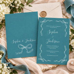 French Vintage Hand Drawn Deep Teal Wedding Invitation