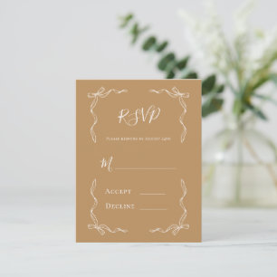 French Vintage Hand Drawn Gold Wedding RSVP Card