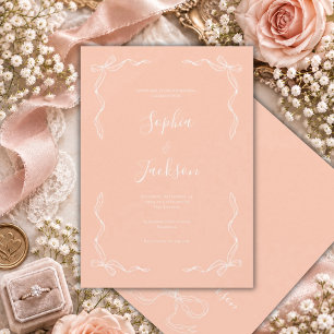 French Vintage Hand Drawn Peach Wedding Invitation