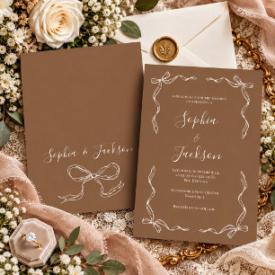 French Vintage Hand Drawn Ribbon Brown Wedding Invitation