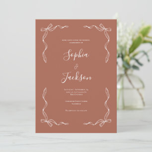 French Vintage Hand Drawn Ribbon Rust Wedding Invitation