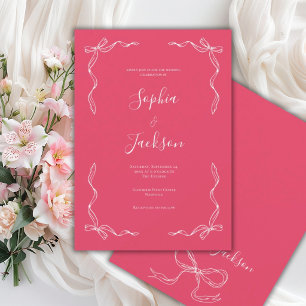 French Vintage Hand Drawn Rose Petal Pink Wedding Invitation
