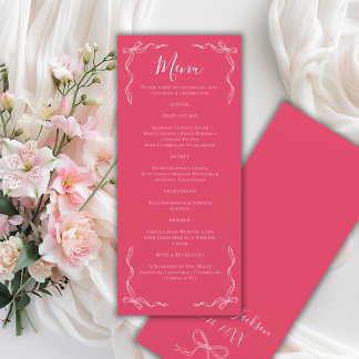French Vintage Hand Drawn Rose Petal Pink Wedding Menu