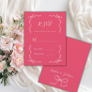 French Vintage Hand Drawn Rose Petal Pink Wedding RSVP Card