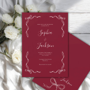 French Vintage Hand Drawn Ruby Red Wedding Invitation