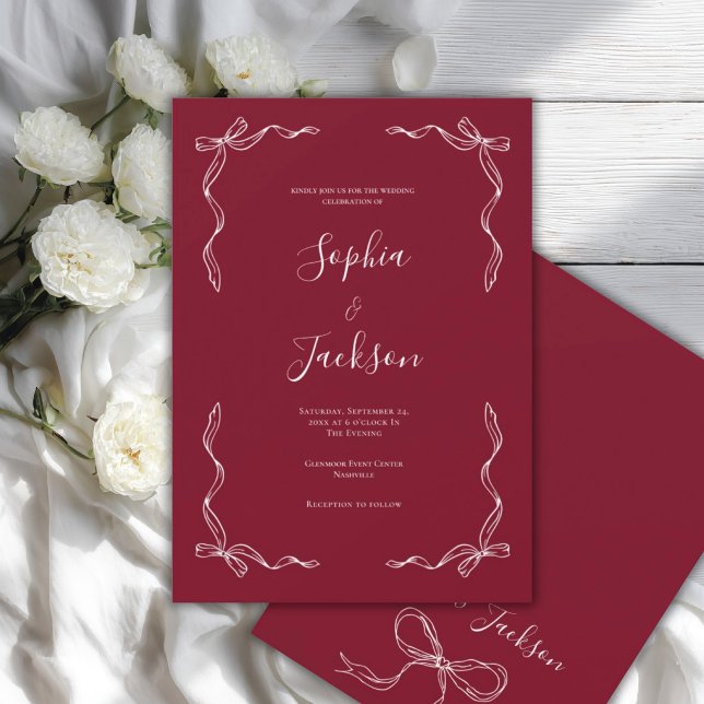 French Vintage Hand Drawn Ruby Red Wedding Invitation (Creator Uploaded)