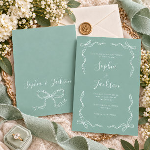 French Vintage Hand Drawn Seafoam Green Wedding Invitation