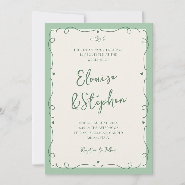French Vintage Hand Drawn Whimsical Frame Wedding Invitation (Front)