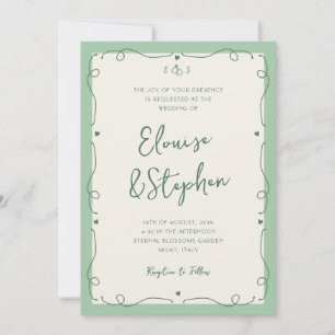 French Vintage Hand Drawn Whimsical Frame Wedding Invitation