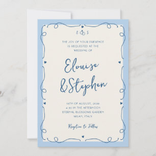 French Vintage Hand Drawn Whimsical Frame Wedding Invitation