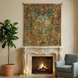 French Vintage Jewel Tones Vibrant Antique Tapestry