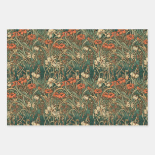 French, vintage, nouveau inspired wildflowers wrapping paper sheet